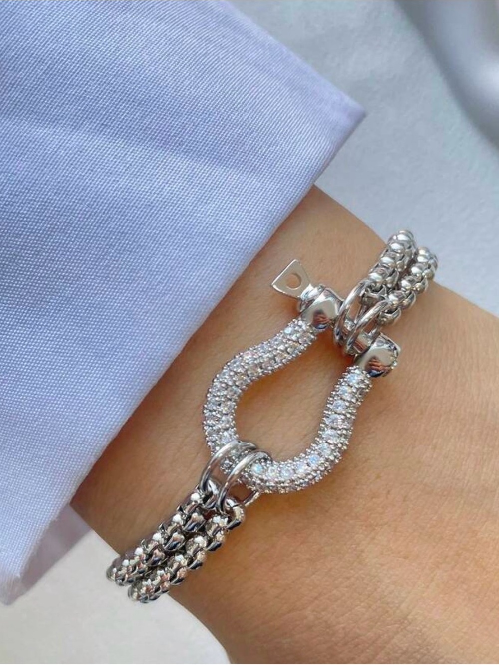 Western Horseshoe Bracelet Silver Pavé Horseshoe Link Bracelet - Women
